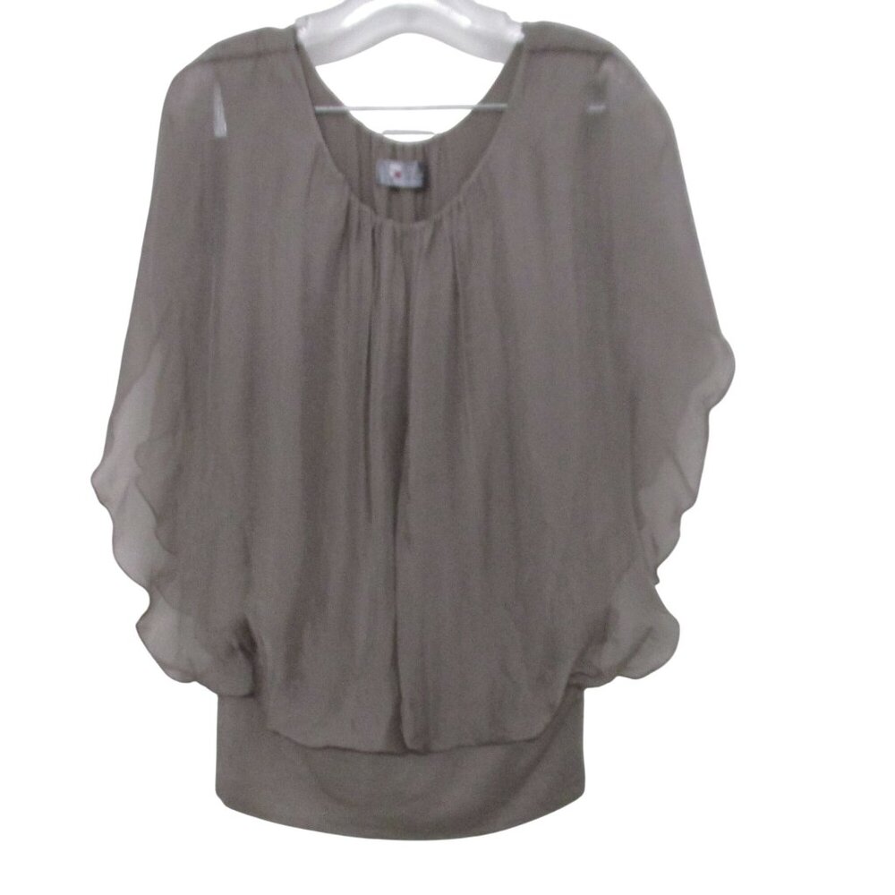 Tina Stevens Italy Womens M Top Taupe Silk & Jersey Short Sleeve Fairy